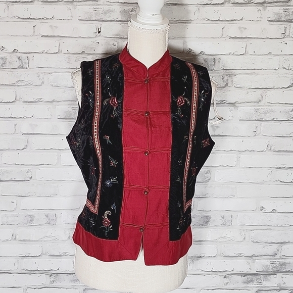 Ann Taylor Jackets & Blazers - Ann Taylor Back Red Velvet Asian Floral Vest